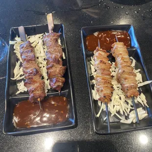 Pork Belly(2PC) &amp; Ribeye(2PC)  (skewers) (very small portion snacky)