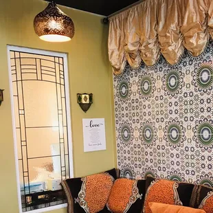 Another seating area with lovely Moroccan wall tile