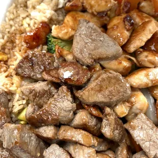 Chicken and steak hibachi with vegetables and rice!