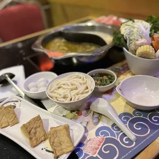 a variety of food items on a table