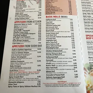 Restaurant menu
