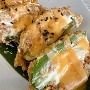 Jalapeño Bomb, traditional popper but with tuna, SO GOOD!
