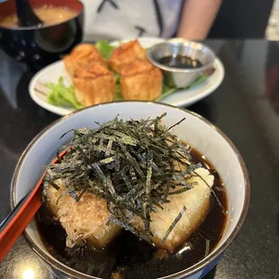 Agedashi Tofu and Shrimp Shumai