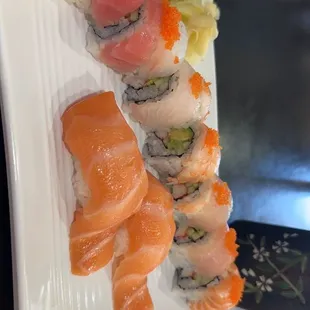Rainbow roll  and nigiri salmon