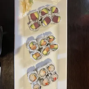 Spicy White Tuna Roll Salmon Roll + avocado  Tuna Roll + avocado