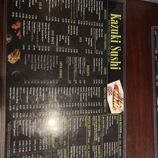 Sushi Menu