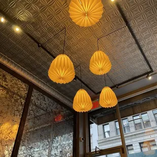 the ceiling of a restaurant