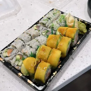 Top right: Mexico Roll, Top Left: Alaska Roll, Bottom: Mango Splendor Roll