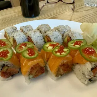 Kiss of Fire roll in front, spicy tuna roll in back