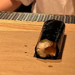 a sushi roll on a table