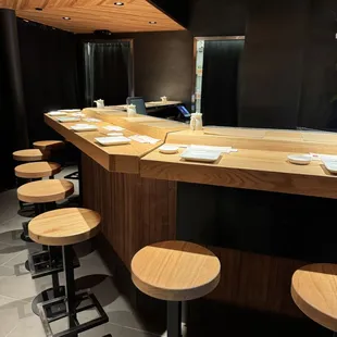 a bar with stools