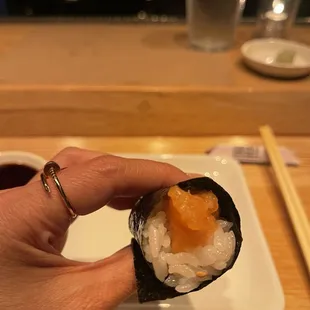Salmon hand roll (close up)