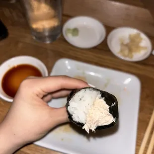 4-hand roll set: crab hand roll (last pic)