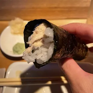 Crab Hand Roll- just ok, mayo heavy