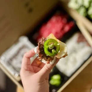 Comes with rice, jalapeños, garlic and kimchi