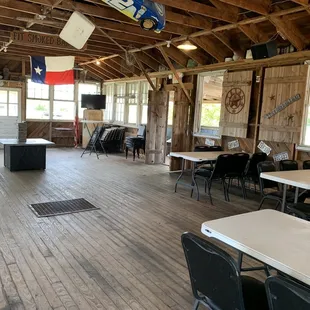 a large room with tables and chairs