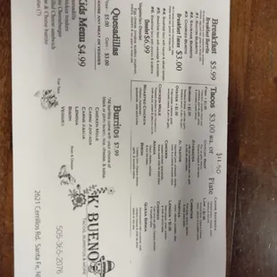 menu
