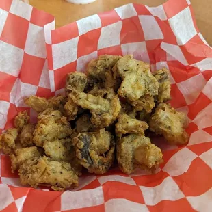 Hand breaded and hand cut mushrooms