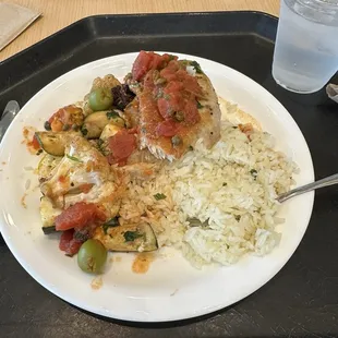 Whitefish with mixed vegis and rice.