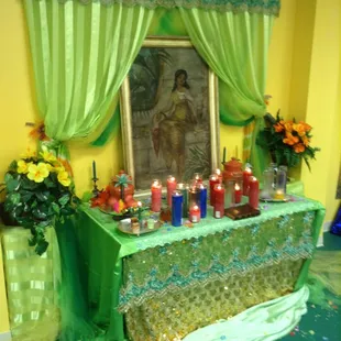 The working altar at Good Luck, for setting of lights!