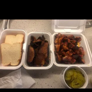 Beef Brisket Rib Tips white bread pickles