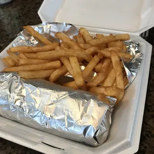 Chicken gyro with fries