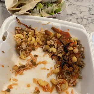 Falafel sandwich and a mostly eaten Koshary bowl.  We were hungry and should have took pictures first.