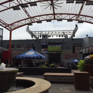 a stage and fountain