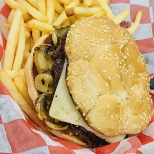 Mushroom Swiss Burger with A1 sauce