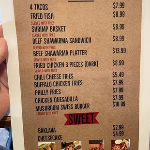 Menu as of 9/12/2021