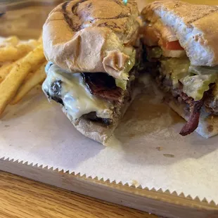 Bacon Cheese Burger.Served with small fries