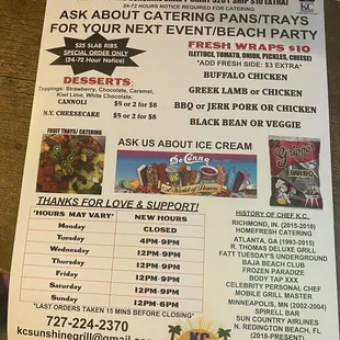 the menu for the event