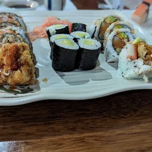 Spider roll, avocado roll, Las Vegas roll
