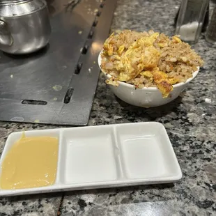 Fried rice and hollandaise sauce