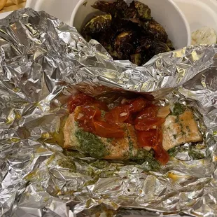 Salmon and Brussels sprouts