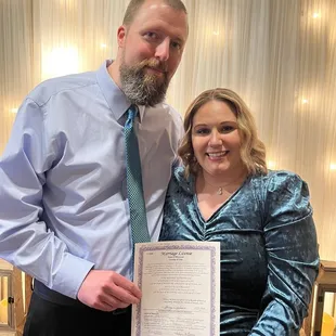 Marriage license pose