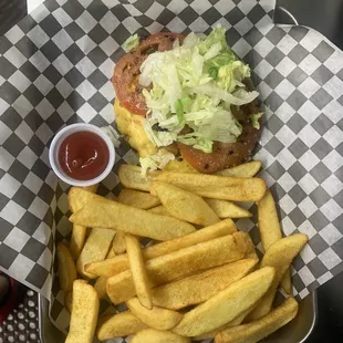 Sirloin cheeseburger with fries!!!