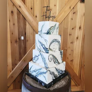 a three tiered marbled cake