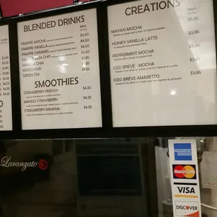 the menu and prices