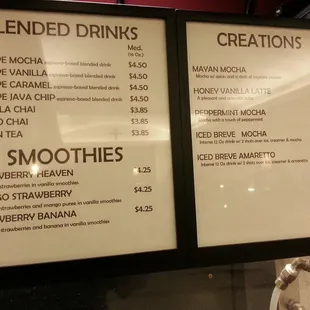 menu and prices