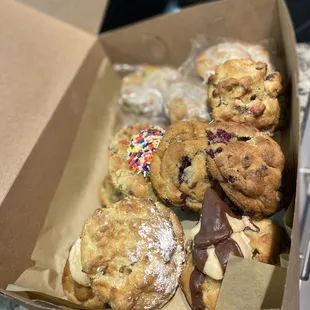 a box of cookies and pastries