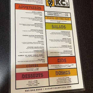A picture of their menu