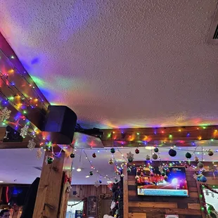 christmas lights on the ceiling