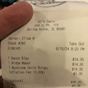 KC's cabin taking advantage of their customers with garbage "3% inflation fee".