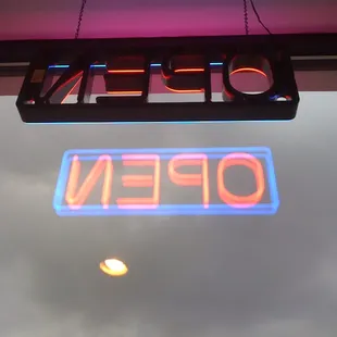 a neon open sign