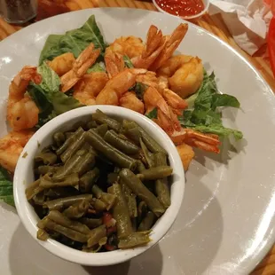 Fried Shrimp and Green Beans with bacon. Not many shrimp for $17.99.