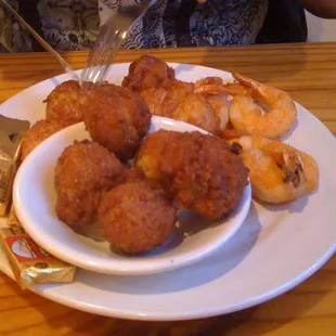 Shrimp, Crab Cakes, Hush Puppies