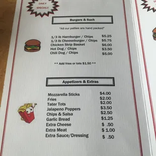 a menu for a fast food restaurant