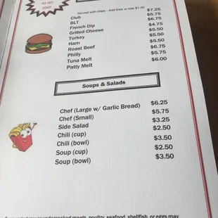 a menu for a fast food restaurant