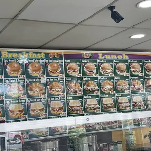 a menu of sandwiches